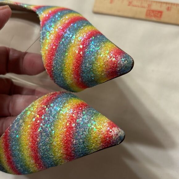 Reitoye Size 9 metallic rainbow colors sparkle metallic pointy toe heels - Picture 5 of 9